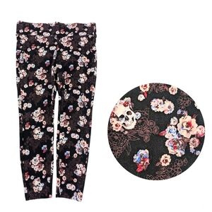 Torrid Pixie Pants Leggings Black Floral Skull Slim Fit Stretchy Comfy Gothic 1X